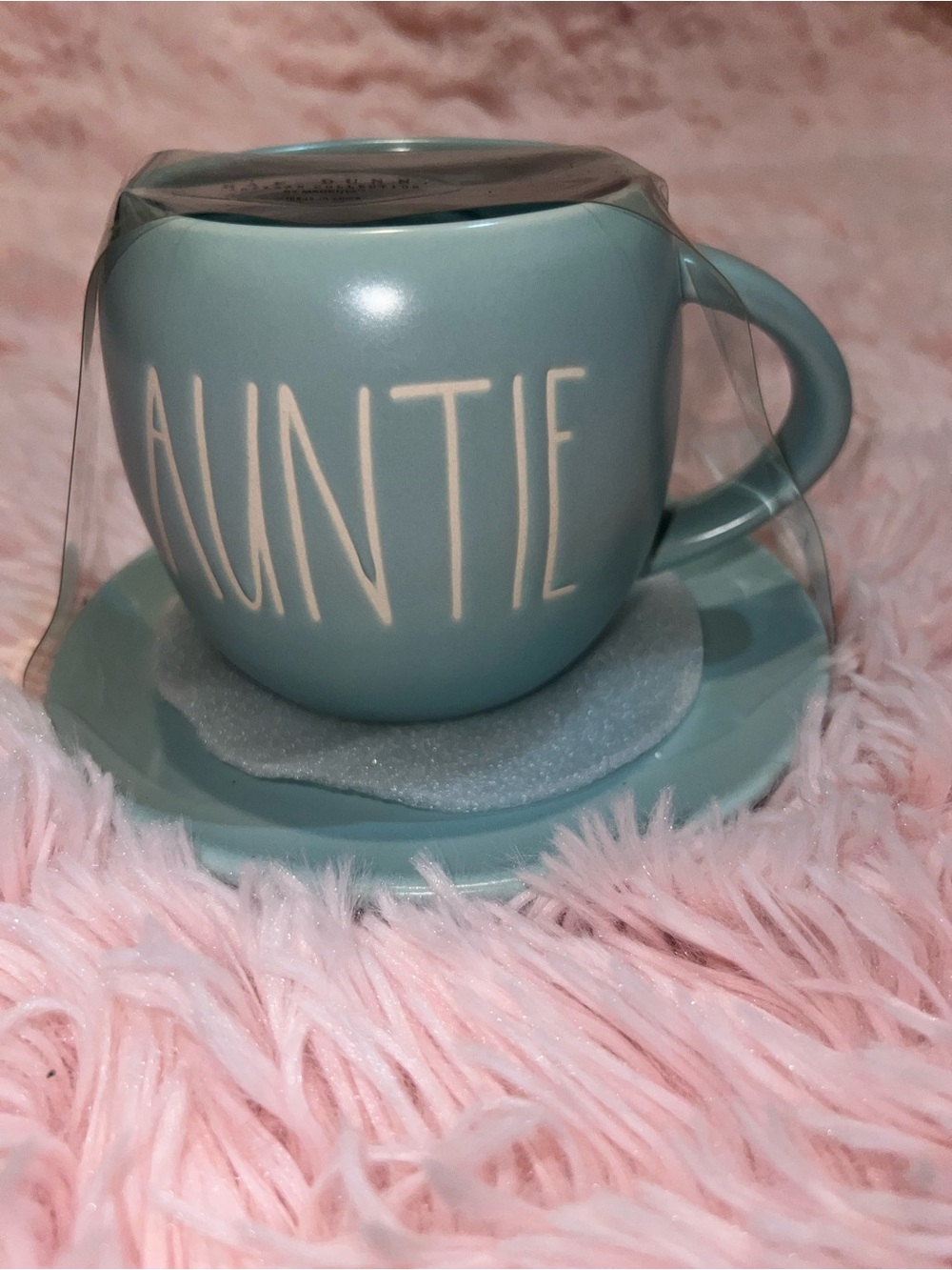 Rae Dunn Auntie Ceramic Mug and Saucer Set - Blue